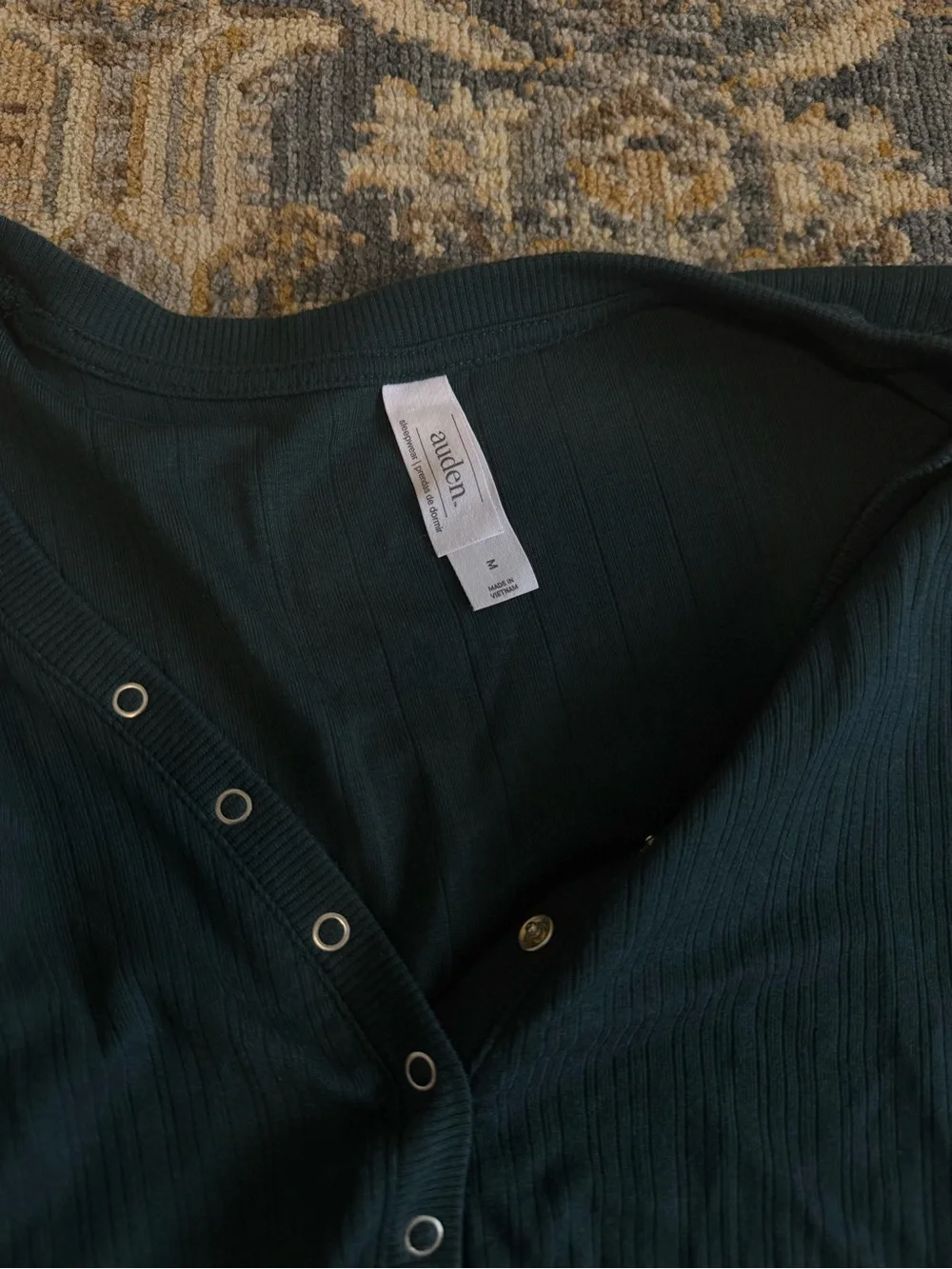 Auden Ribbed Long-Sleeve Henley Pajama Set in Deep Green